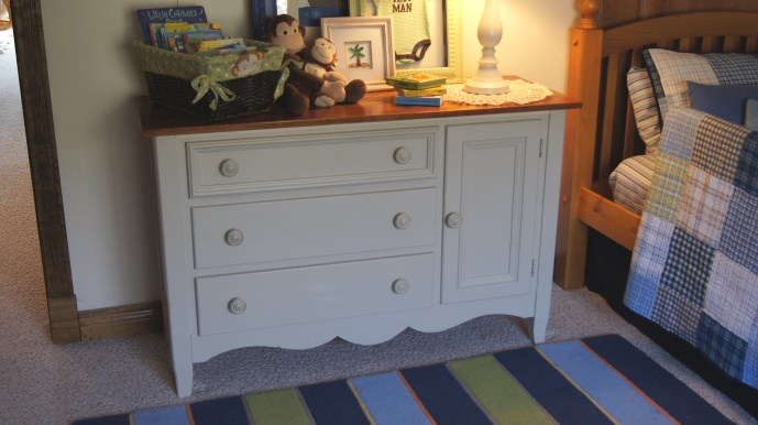 we sawed off the awkward hump on our baby s changing table, painted furniture, After