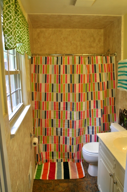 ikea bathroom makeover, bathroom ideas, home decor, Lots of color To keep the curtain which was already in the bathroom from our previous d cor or not to keep the curtain