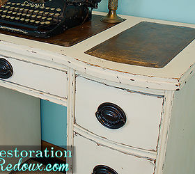 vintage ivory chalkpainted desk, painted furniture