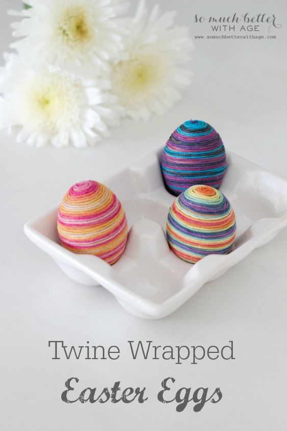twine wrapped easter eggs, crafts, easter decorations, repurposing upcycling, seasonal holiday decor