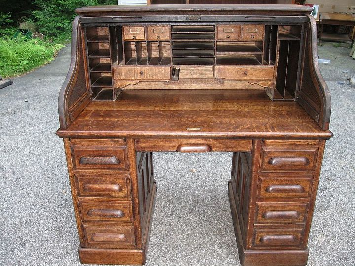restoration of antique roll top desk, painted furniture, Finished Product Inside