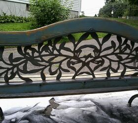 painted projects, painted furniture, old yellow and blue paint on this bench