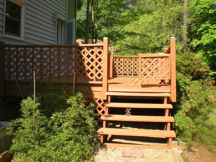 stained deck tile bath cabinets painted, home maintenance repairs, how to, deck had old fading colors