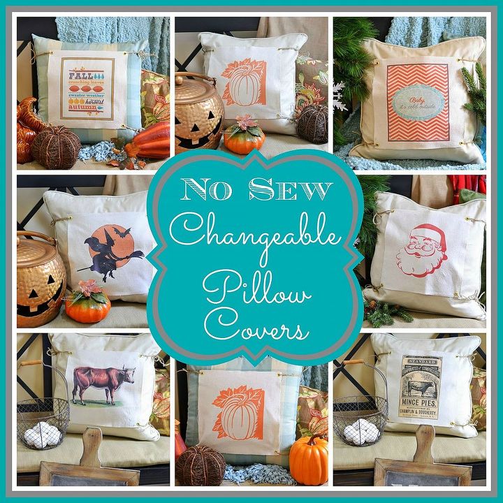 no sew changeable pillow covers, christmas decorations, crafts, halloween decorations, seasonal holiday decor, Collage of changeable pillow covers