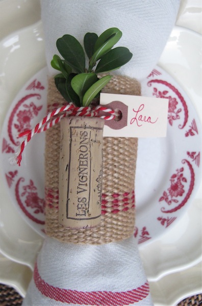 holiday place cards using corks, seasonal holiday decor, I used red bakers twine to attach the tag