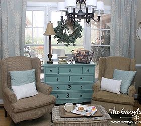 creating a cozy sitting area from another space for virtually free, home decor, living room ideas, painted furniture, I pulled in two neutral wingback chairs I had in storage