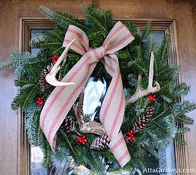 wreaths for every season, christmas decorations, crafts, doors, halloween decorations, seasonal holiday decor, wreaths, Evergreen and Antlers Christmas wreath with jute webbing