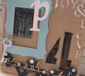 a couple more pinterest party project ideas, crafts, A junked up version of the stretched canvas initial project