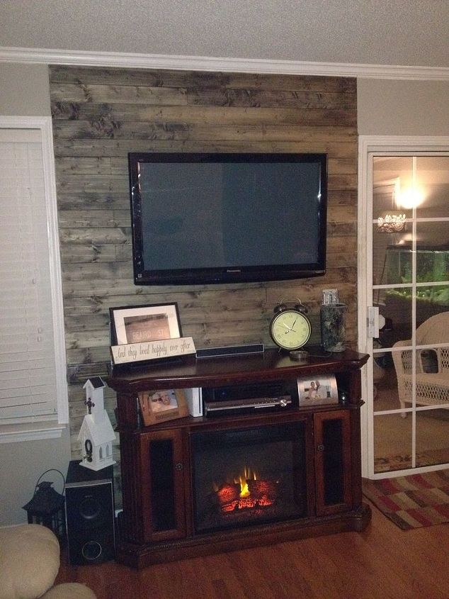 from our boring wall to our wood planked wow wall, diy, how to, living room ideas, painting, wall decor, woodworking projects, After