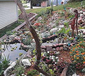 my rock gardens, flowers, landscape, outdoor living, ponds water features, Rock Garden with ponds driftwood old hydrant etc