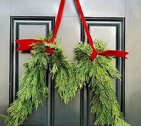 easy monogram wreaths, crafts, seasonal holiday decor, wreaths, This M from southern charmz com requires some craft wire and live greens garland ribbon and glue How easy is that Wouldn t this make a great hostess gift for that holiday party