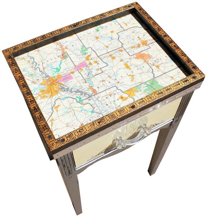 shreveport louisiana map overhauled telephone table, painted furniture, Upcycled Shreveport Louisiana Map Telephone Table by GadgetSponge com