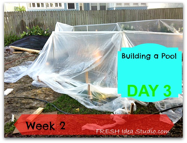 week 2 of counting down to a backyard escape, outdoor living, pool designs, Then they put plastic all around it to get ready for the cement shell