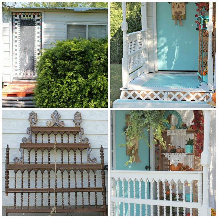 recycling an old headboard and an old storage building, curb appeal, painted furniture, repurposing upcycling