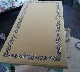 coffee table with animal print gold paint and diy chalk paint, chalk paint, painted furniture, 2 coats of satin poly