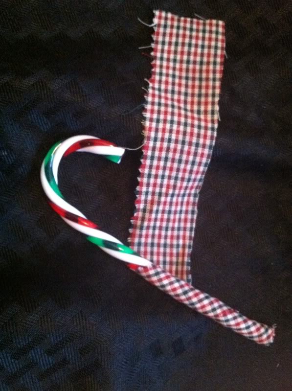 fabric covered candy canes, crafts, seasonal holiday decor, Hot glue one end then wrap the fabric around the candy cane