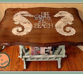 sea horse beachy magazine rack end table makeover, painted furniture, a BEACHY Life is better at the beach magazine rack end table