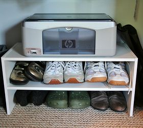 closet makeover with upcycled organization, closet, organizing, repurposing upcycling, Double a shoe stands power by using it as shoe storage and as a printer stand