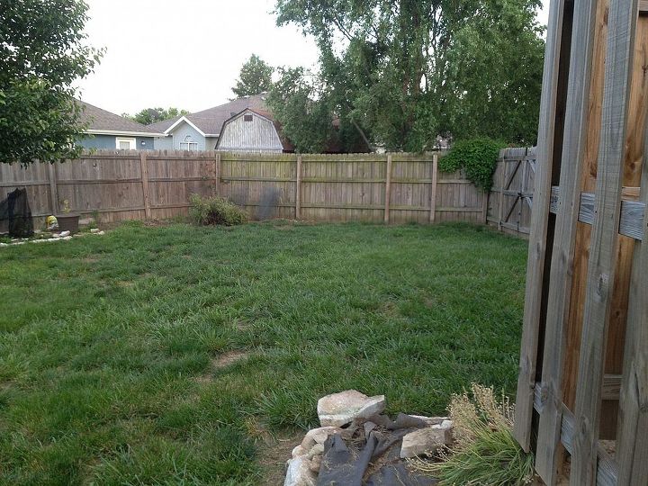 q backyard help needed, gardening, landscape, This is the far right of the lawn and it is the most swallow and feels like neighbors are having a party in my backyard