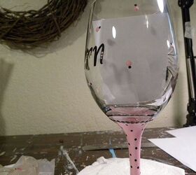 how to paint a wine glass, crafts, painting, Carefully turn glass right side up and do the dot trim at the bottom of the stem Using a small handle paint brush or a stylus apply tiny black dots to the stem in random order Similar pattern as a domino