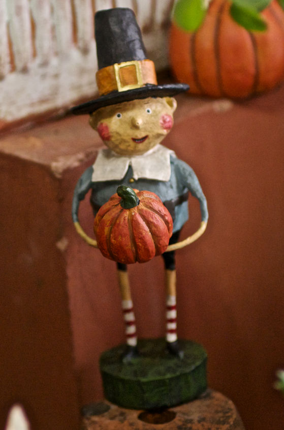 thanksgiving decor using a cast of characters part three, crafts, seasonal holiday decor, thanksgiving decorations, Pilgrim Boy pictured in my succulent garden view 2 has visited it for the T giving holiday in bygone years including a time featured
