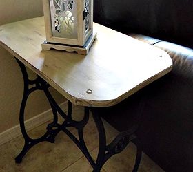 the final reveal dining living room combination, dining room ideas, home decor, Painted the top of this vintage sewing machine stand to sit next to their sofa in the family room
