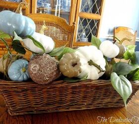 fall decor in the garden and house, patriotic decor ideas, seasonal holiday d cor, wreaths, Blue and White painted pumpkins from