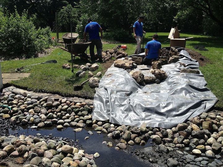pond renovation deer park il pond construction by gem ponds, outdoor living, ponds water features, Added a stream waterfall skimmer and weathered limestone out cropping to an existing pond that was used as a retention pond