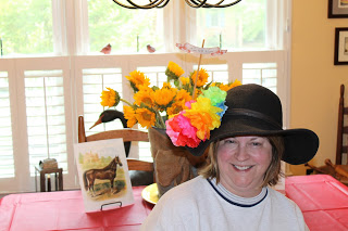 kentucky derby party rva style, crafts, home decor, Marlo showing off her homemade hat floppy hat with some colorful flowers your a Southern gal before ya know it