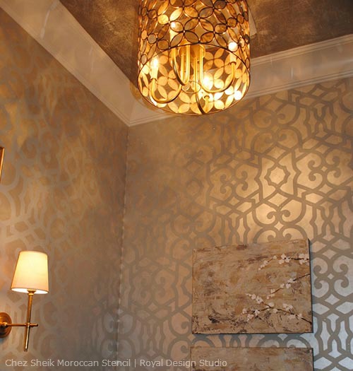 putting on the glitz with metallic stenciling ideas, painting, Chez Sheik Moroccan Stencil