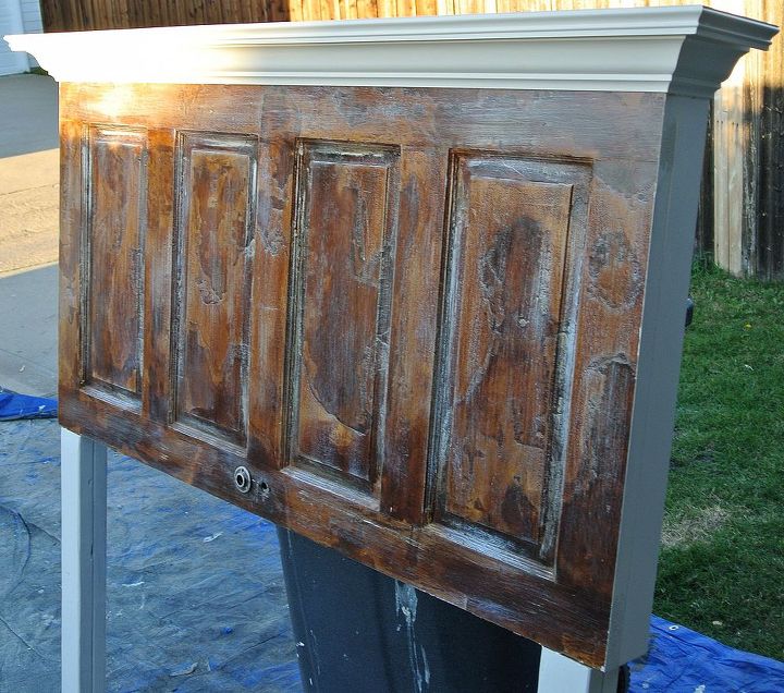 custom finish applied to this vintage door queen headboard, bedroom ideas, doors, painted furniture, repurposing upcycling
