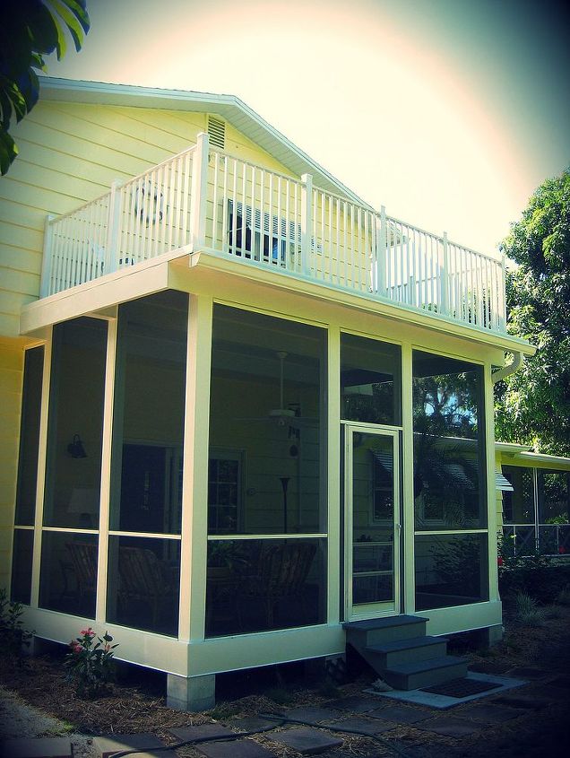 looking for a way to add space to your outdoor living area, decks, outdoor living, Here is a great example of the universality of Wahoo Decks products for the purpose of large scale projects and small scale projects This home in Florida uses the DryJoistEZ system for an upper balcony and Wahoo Rail for the railing