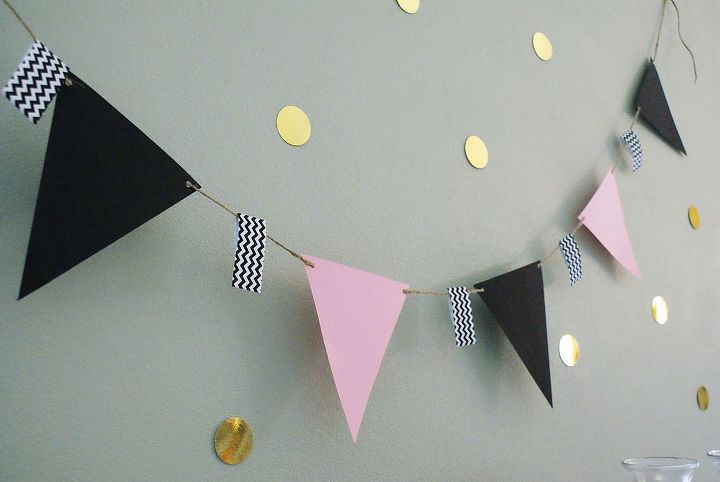 sundae funday host a sweet ice cream social, crafts, The banner was made by cutting out triangles and stringing them onto a piece of twine This was a simple way to add character and tie the accent colors together
