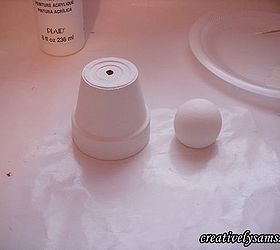 flower pot angel, crafts, Prime a terra cotta pot a doll head bead with white acrylic paint