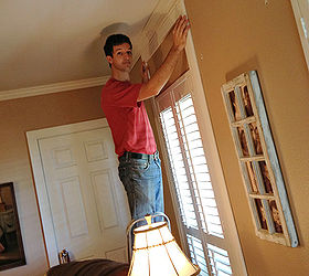 how to add trim to make your shutters reach the ceiling, diy, home decor, how to, living room ideas, windows, A grown son helps get the job done faster