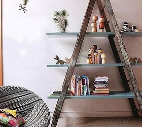 diy ladder project ideas, repurposing upcycling, shelving ideas, storage ideas, The shabby look of your old ladder can be a major plus Just sand it a little to remove the old finish and add a new coating Simple yet stylsh this raw look will look splendid in a rustic shabby chick of contemporary surrounding