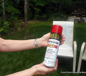 how to spray paint outdoor chairs, outdoor furniture, painted furniture, I used a gloss protective enamel spray paint made by Rust oleum The color is Sunset Red and it s a 15 ounce can