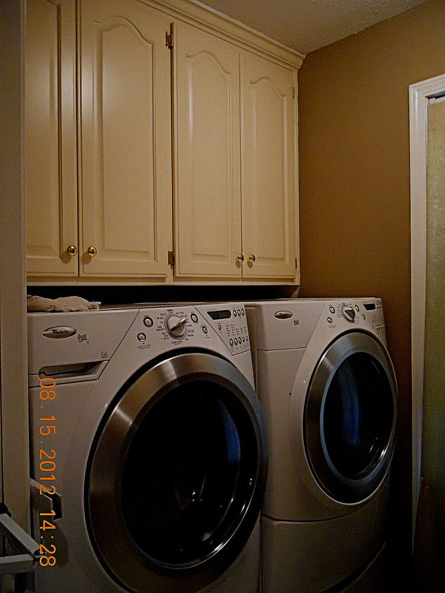 redone laundry poweder room, home decor, laundry rooms, the cabinets above are more storga and the one not seen is a laundry shoot my bedroom master bath