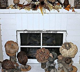heath and home fall decorations, seasonal holiday d cor, wreaths, Using pieces of wood to stage pumpkins and large acorns and lantern light fixture
