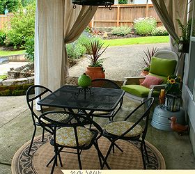 drop cloth outdoor curtains, decks, outdoor living, patio, reupholster, window treatments
