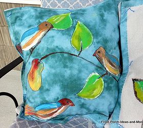 hand painted songbird pillow topper tutorial, crafts, home decor, This close up of one of the songbird pillow toppers shows how great an easy paint project can turn out