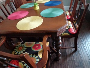 in living color, painted furniture, Colorful plactemats too