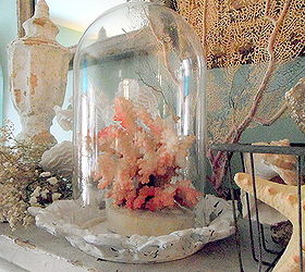 summer mantle, home decor, Placing items under a cloche or glass dome adds a sense of sophistication and importance to otherwise mundane objects