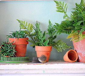 spring fern mantlescape, fireplaces mantels, home decor, Don t be afraid to turn something on its side It will add visual interest