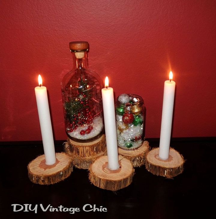 christmas log candle holder and jars, christmas decorations, seasonal holiday decor