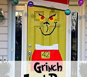 the grinch christmas door, christmas decorations, crafts, doors, seasonal holiday decor, Simple DIY to Grinchify your front door