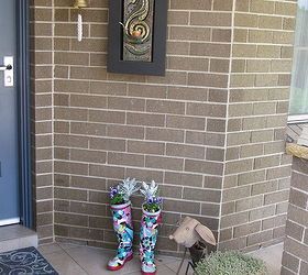 funky wellington boots as planters, gardening, repurposing upcycling, I made drainage holes in the boots too using a screw driver through the soles of the boots in the instep area