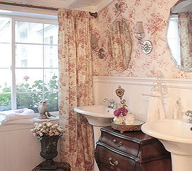 french cottage toile, bathroom ideas, home decor
