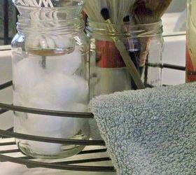 before you throw away those leftover jars let me show you several simple ways to, home decor, repurposing upcycling, upcycled jars hold cotton balls and make up brushes