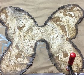 morphing antique tile in to a butterfly, crafts, repurposing upcycling, Before the layers of paint were removed